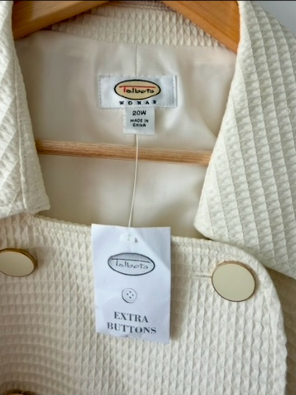 TALBOTS | Vintage Cream Waffle Double Breasted Blazer Jacket Plus Size 20W - Picture 3 of 7